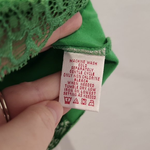 Kelly Green Women's Lace Trim Top Size L Green 90s Retro Y2K Feminine - Picture 6 of 7